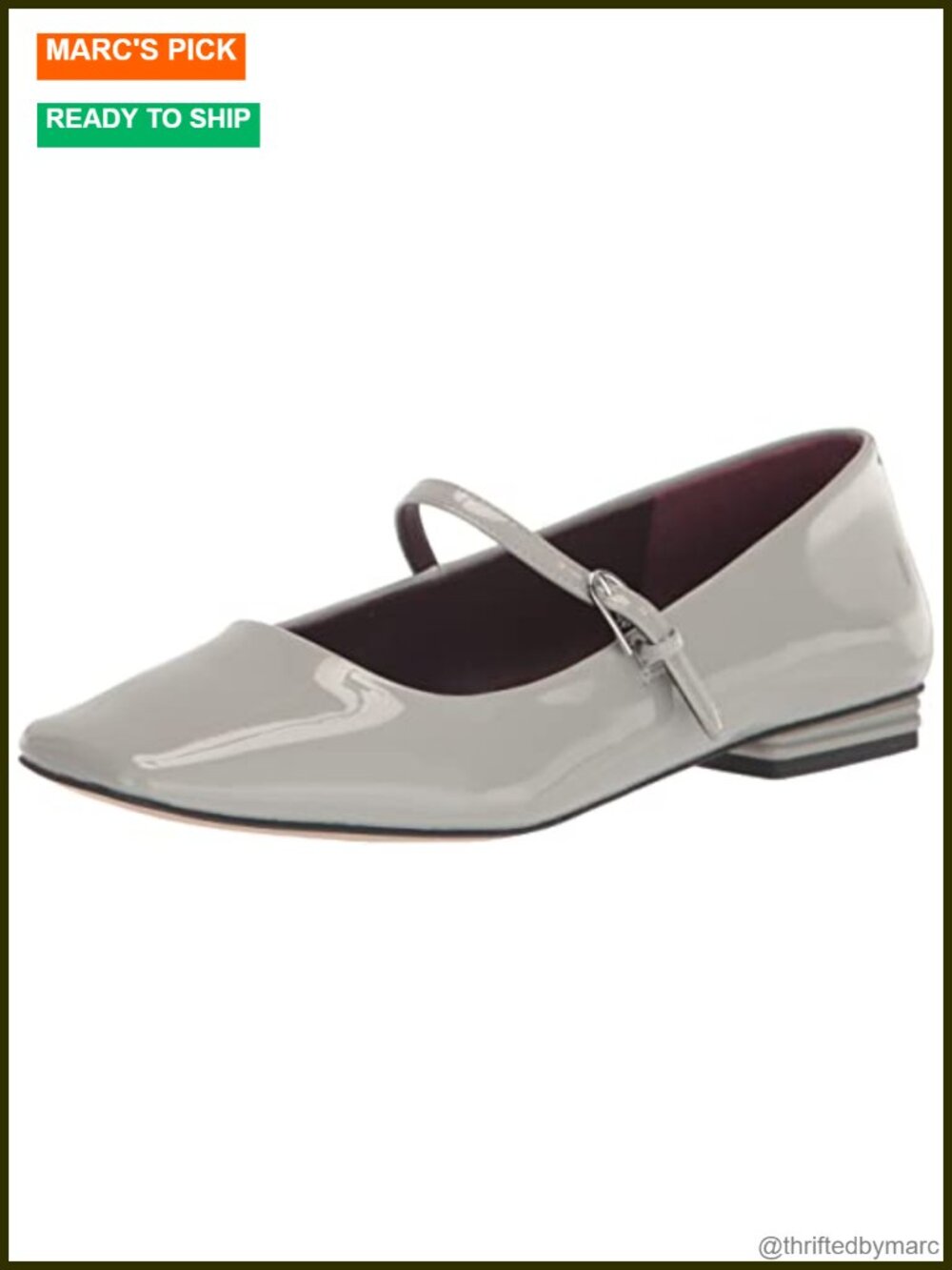 Faux Patent Leather Mary Jane Flats with Buckle Closure Square Toe